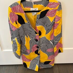 Scaasi linen abstract pattern vintage 80’s dress size 8